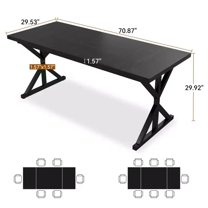 70.8 Farmhouse Dining Table for 6, Rustic Wood Kitchen Table with Metal Legs for Dining Room