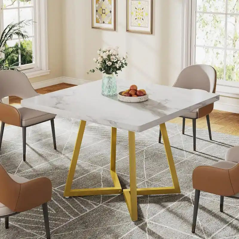 31.5 Inches Industrial Square Dinner Table with Metal Base