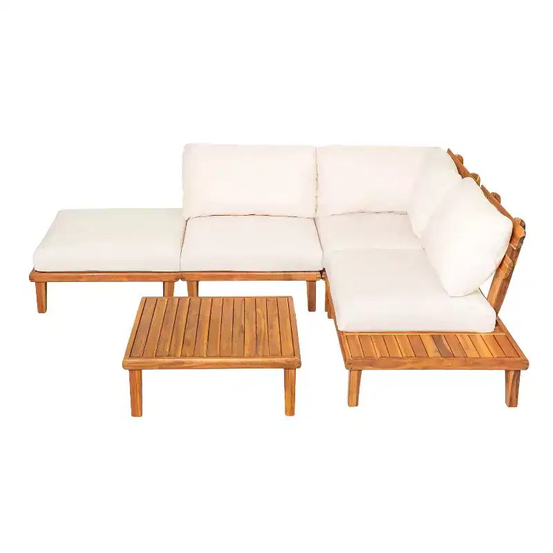 Christopher Knight Home Qevan 5 Piece Modern Outdoor Acacia Wood Sectional Sofa Set with Coffee Table