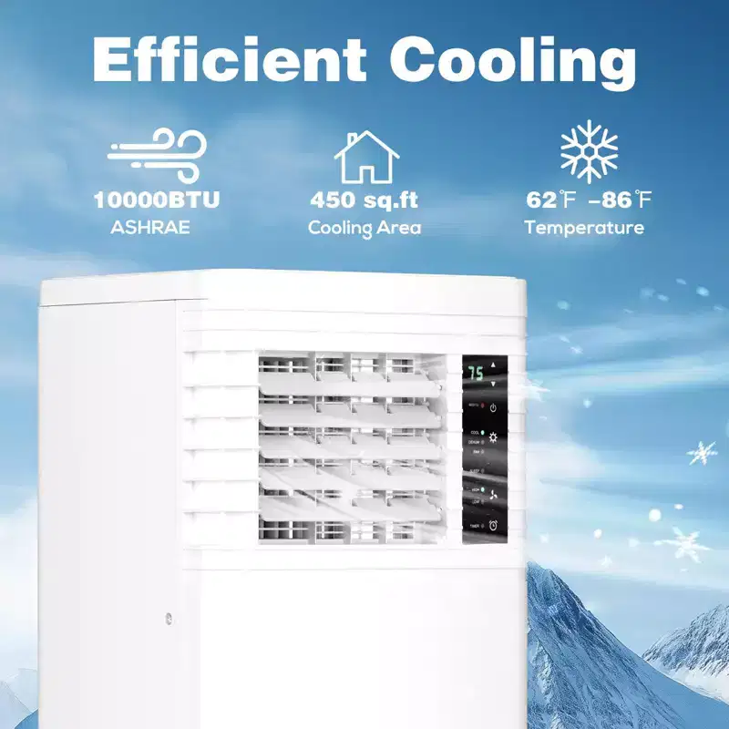 8000 BTU Portable AC with Remote  3-in-1 Unit for Room, Bedroom, Garage, RV  Includes Timer, Display & Window Kit  White