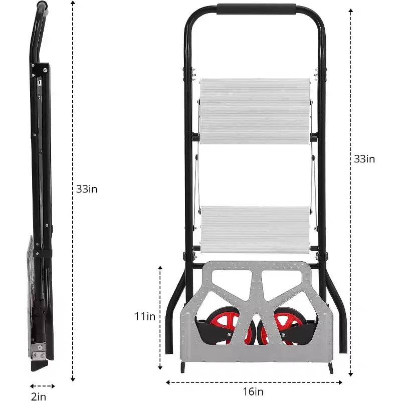 2-in-1 Aluminum Folding Hand Truck & 2-Step Ladder with Anti-Slip Pedals, 220 lbs Capacity
