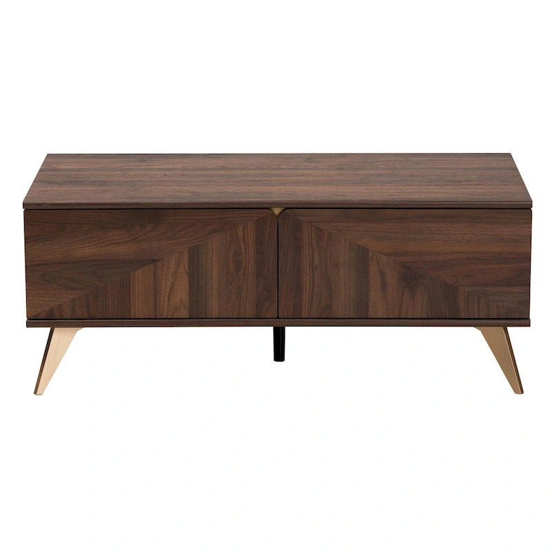 Graceland Mid-Century Modern Transitional Walnut Brown Finished Wood 2-Drawer Coffee Table