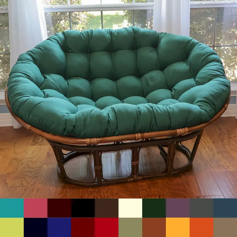 Bali Rattan Double Papasan Chair with Twill Cushion – Seats Two