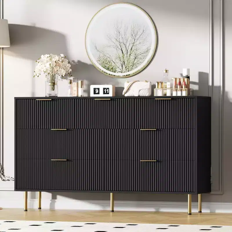 Whizmax 7 Drawer Dresser for Bedroom, Modern Wood Storage Dresser Organizer with Gold Metal Handles & Anti-Tipping Device for Hallway, Entryway
