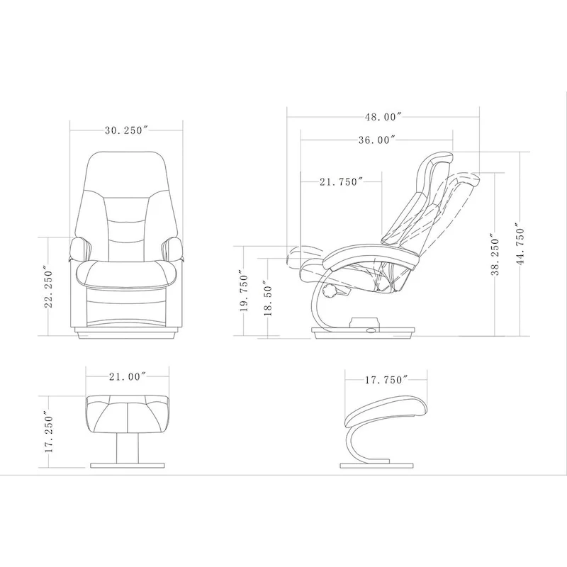 Relax-R Montreal Recliner and Ottoman Top Grain Leather
