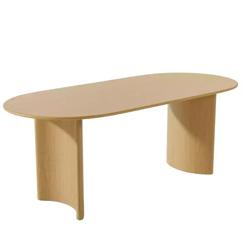67'' Natural Solid Wood Double Pedestal Base Oval Dining Table, Seats 6