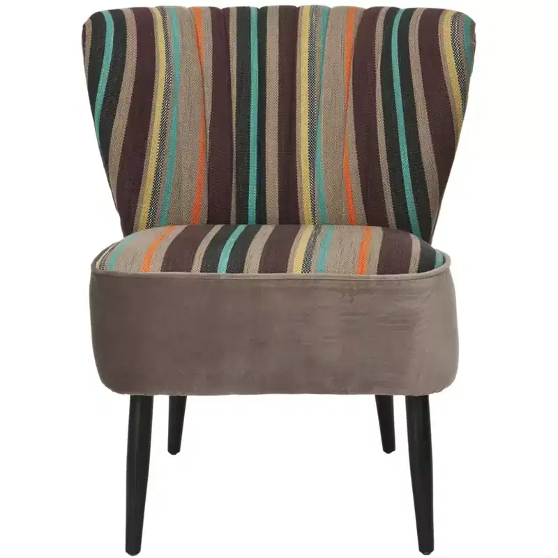 Mid-Century Modern Striped Accent Chair – Armless, Wood Legs, 275 lb Capacity