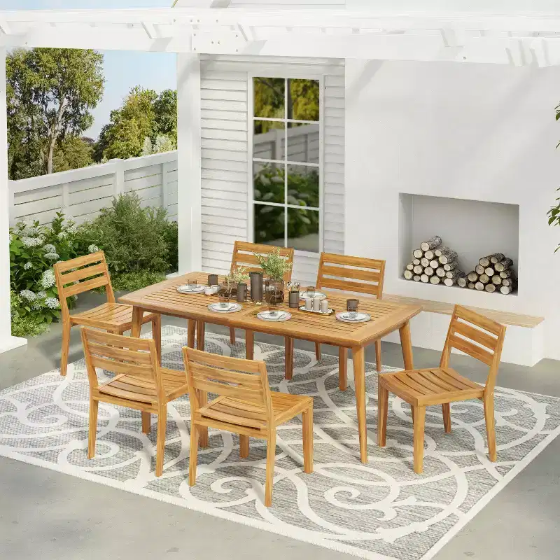 Christopher Knight Home Oasis 7 Pieces Rustic Patio Acacia Wood Dining Set, Teak