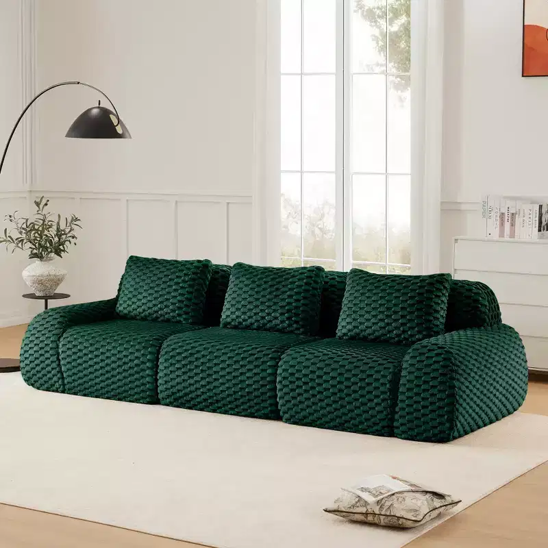 114 Modular Sectional Sofa Flannelette 3-Seater Deep Seat Buckle No Assembly Green