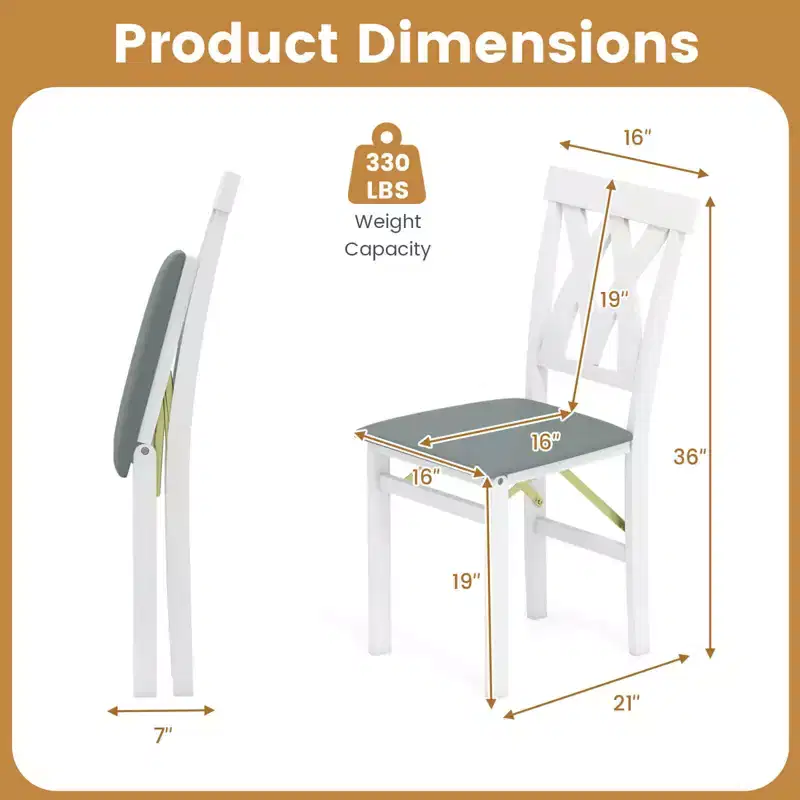 Costway Folding Kitchen Chairs Set of 2/4 with Rubber Wood Frame Padded Seat with PVC Leather White/Brown