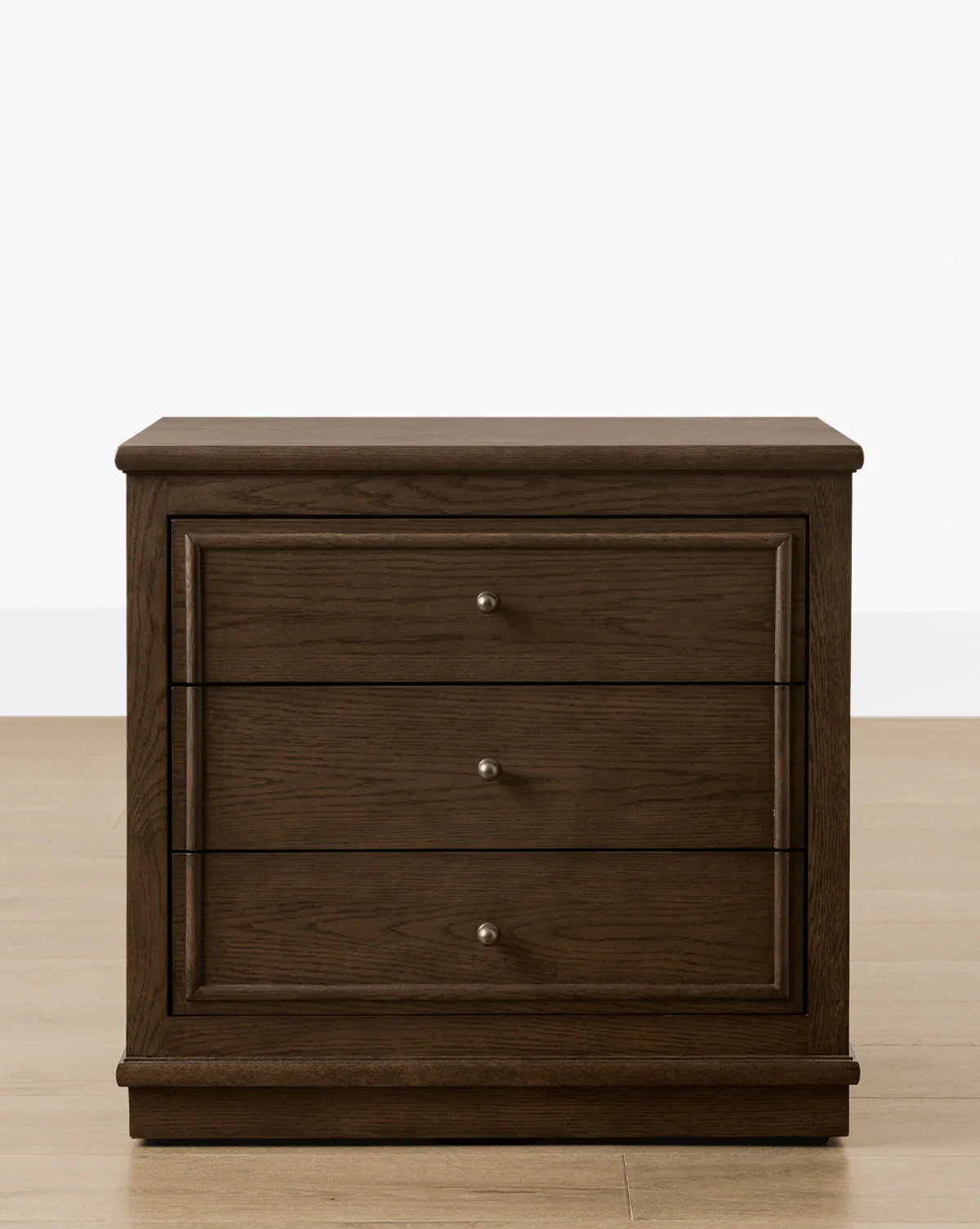 Classic English Oak Nightstand with Antique Brass Pulls for Bedroom