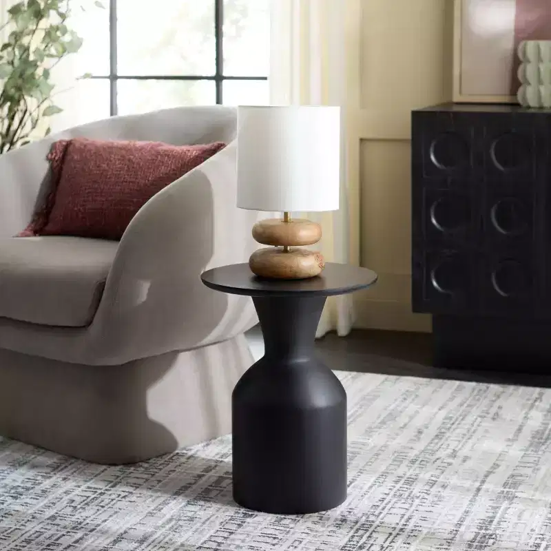 Round Metal Accent Table, Black, Modern Minimalist Side Table for Living Room