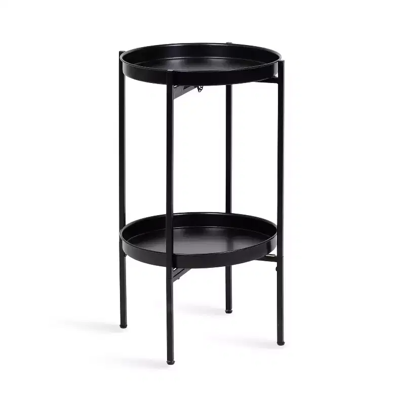 Round 2-Tier Metal Foldable Tray Table