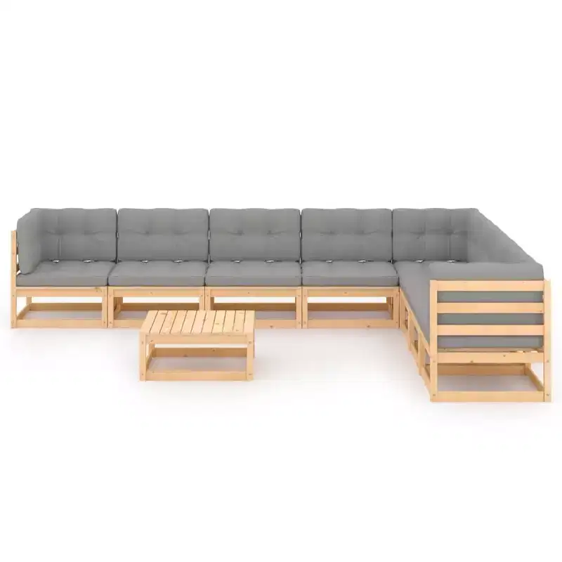 vidaXL 9 Piece Patio Lounge Set with Cushions Solid Wood Pine - Natural With Cushions