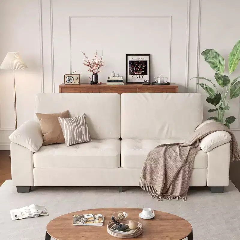 3 Seater Sofa Counch Velvet Upholstered Oversized Loveseat with Soft Spacious Armrests, Comfy Button Tufted Couch