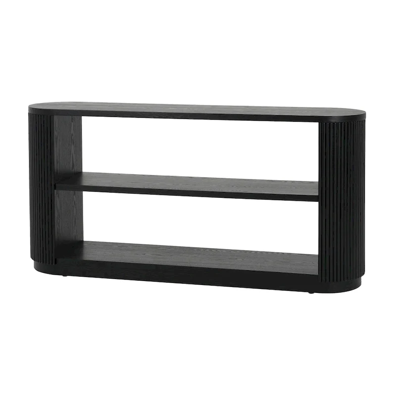 Console Table with Open Shelves and Fluted Wood Veneer