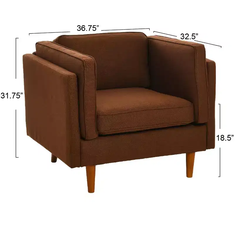 Modern Upholstered High Sided Arm Chair with Solid Wood Legs