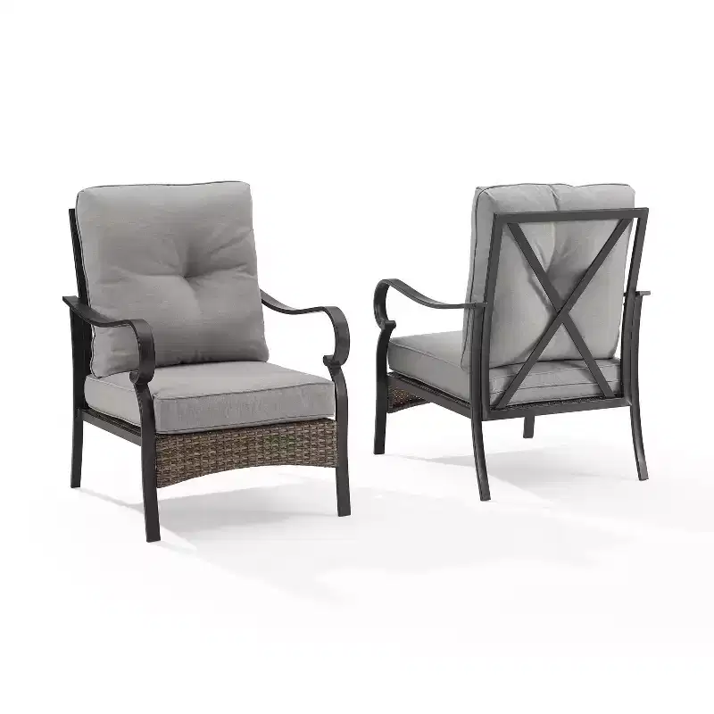 2pk Dahlia Outdoor Steel Arm Chairs Taupe/Matte Black - Crosley: Padded, Weather-Resistant Patio Seating