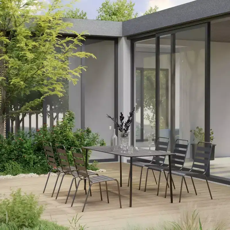 vidaXL Patio Dining Set Table and Chair Patio Furniture Set Steel Dark Gray