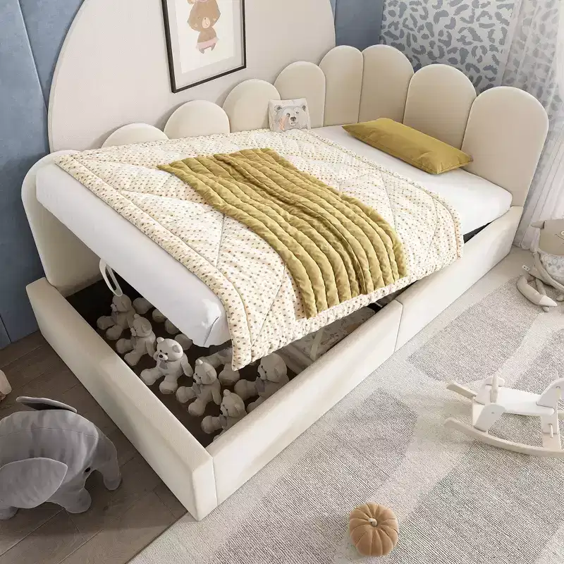 Okak Twin Upholstered Platform Daybed with Hydraulic Storage & Metal Slatted Frame,Modern Single Bed for Bedroom,Kids Room
