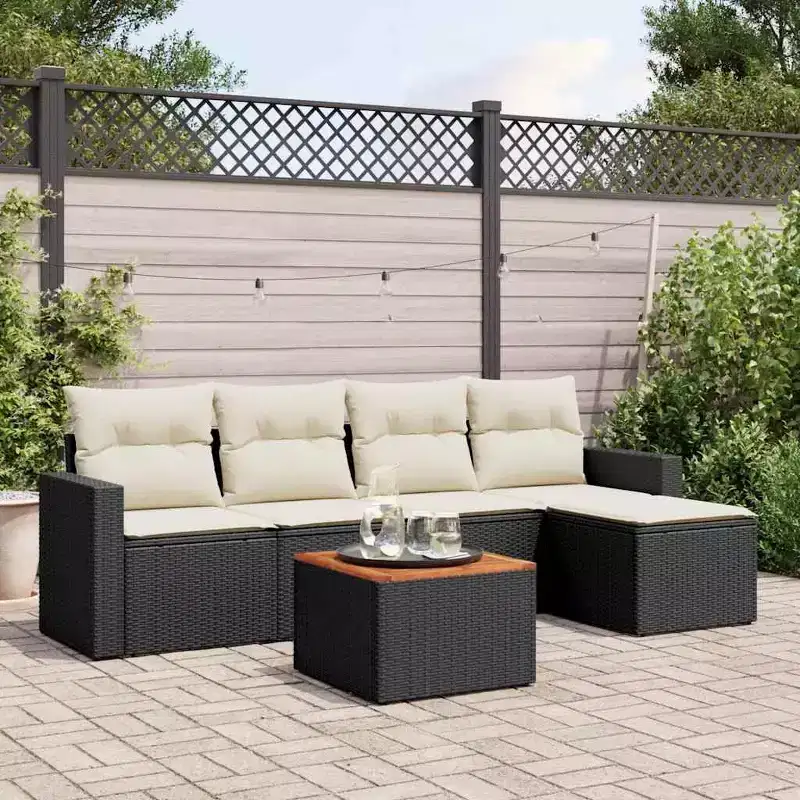 vidaXL Garden Sofa Set Black PE Rattan 6-piece Modular Garden Sofa Set