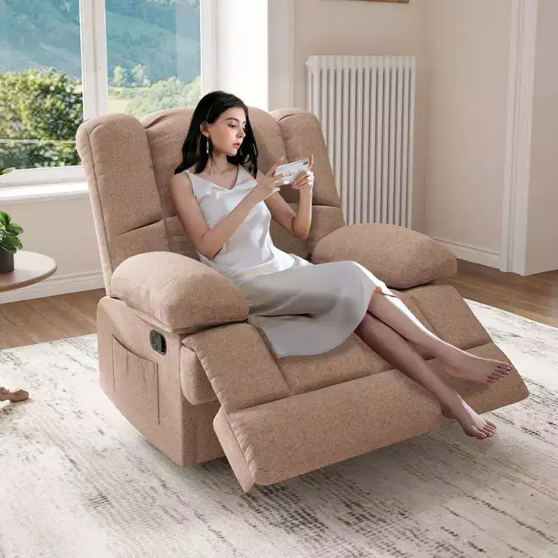 MAYEERTY Sand Oversized Rocking Recliner Sofa for Adults, Chenille, Ergonomic, Perfect for Living Room