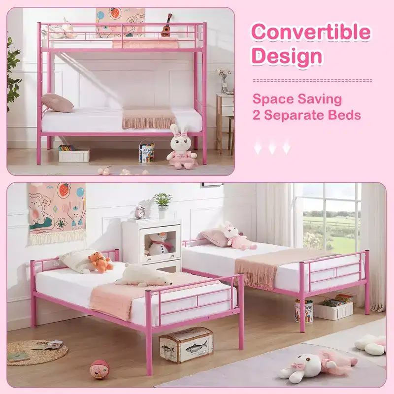 VECELO Metal Bunk Bed Twin Over Twin, Industrial Bunkbeds with Ladder and Full-Length Guardrail