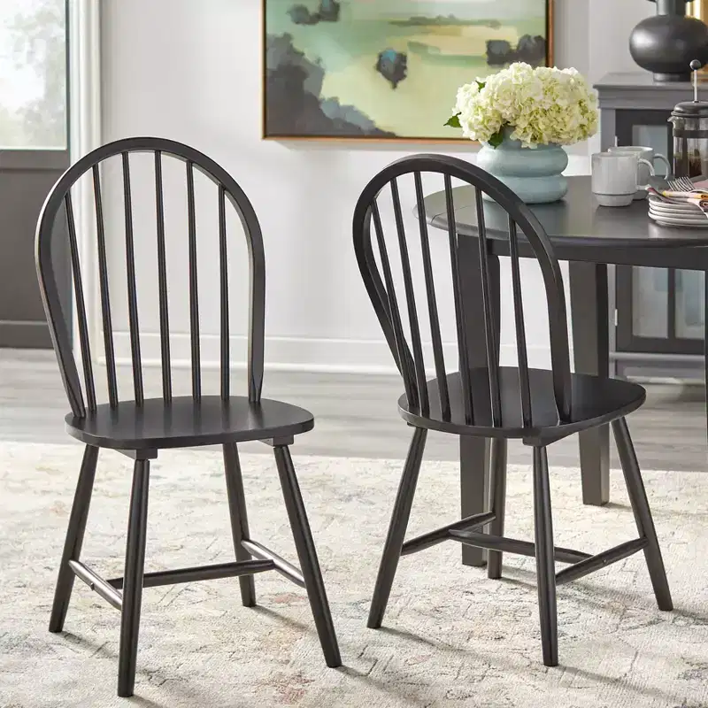 Buylateral Set of 2 Farmhouse Solid Wood Spindle Windsor Dining Chairs