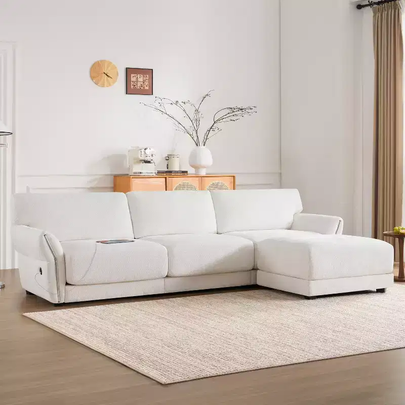 L-Shaped Sectional Sofa Set with Ottoman, 3-Seat Chenille Couch with Extra-Wide Seat and USB, 110