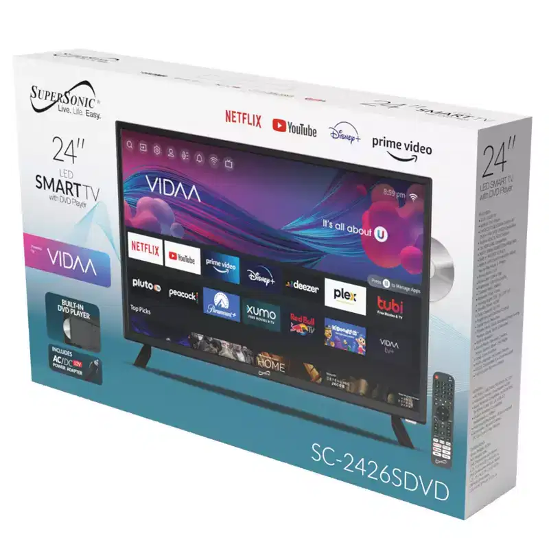 Supersonic 24-In. 1366 x 768 LED Widescreen TV/DVD Combo, AC/DC Compatible, SC-2426SDVD