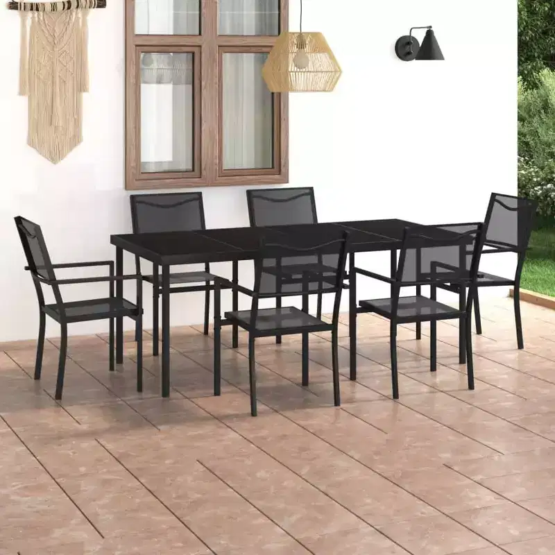 vidaXL Patio Dining Set Outdoor Table and Chair Conversation Set, Steel, 7-Piece, Anthracite