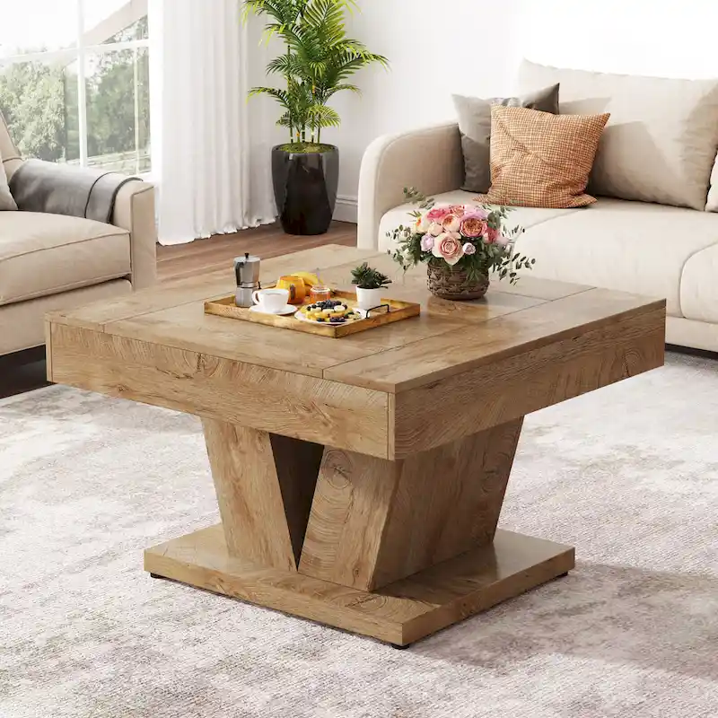 31.5 Inches Wood Coffee Table Square Center Cocktail Tea Table
