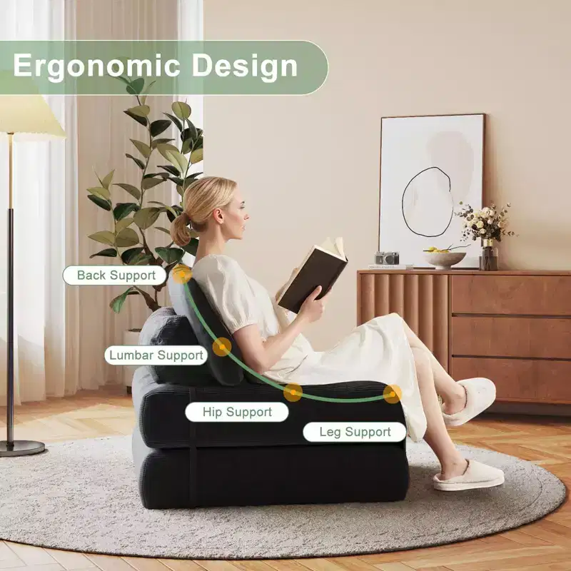Folding Sofa Bed, Futon Sofa Bed, Floor Folding Couch for Living Room, Convertible Sleeper Chair with Pillow Foldable Mattress Back Support