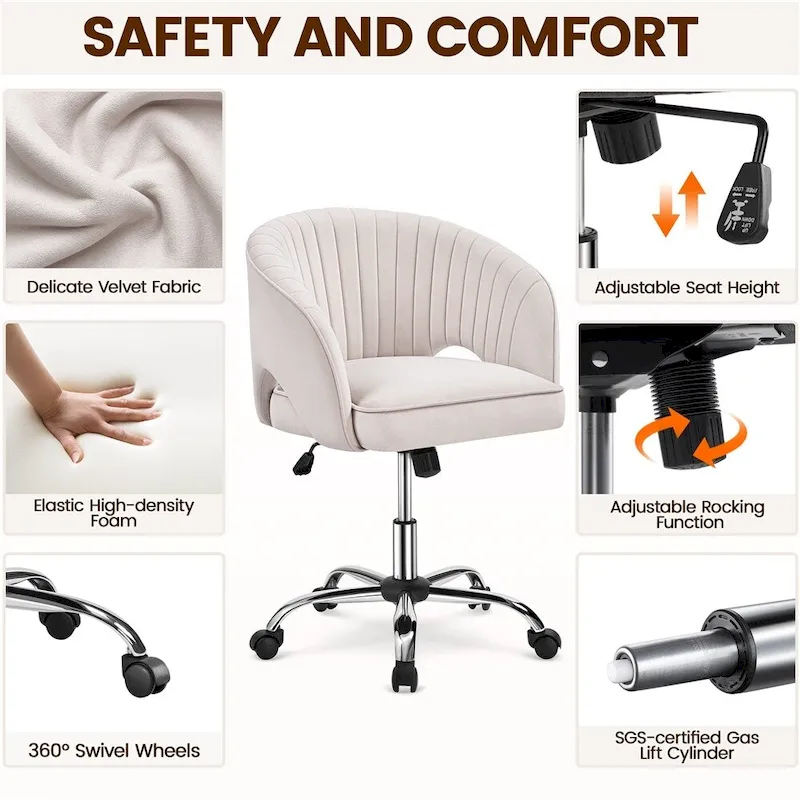 Yaheetech Velvet Office Chair with Tufted Barrel Back, Rolling Wheels, Adjustable Seat Height - N/A