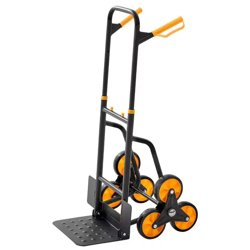 VEVOR Stair Climbing Cart, 440 lbs Stair-Climbing Capacity, Heavy-Duty Folding Trolley Cart with Telescoping Handle, Black+Orange
