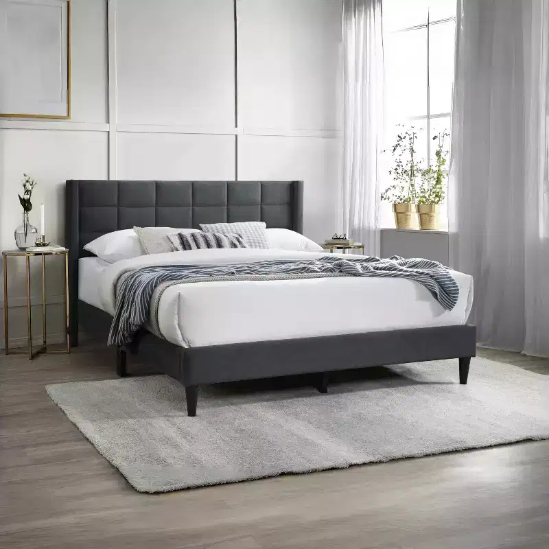 Lucas Modern Velvet Upholstered Platform Bed with Headboard