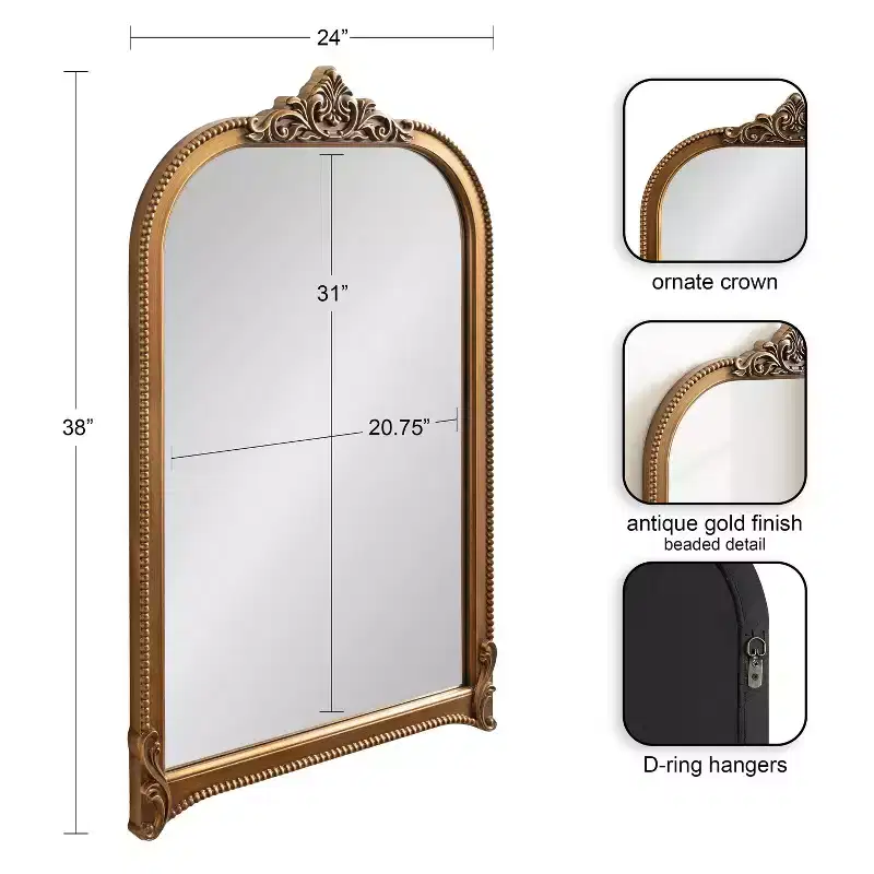 Kate & Laurel All Things Decor 24"x38" Hubanks Arched Wall Mirror Gold