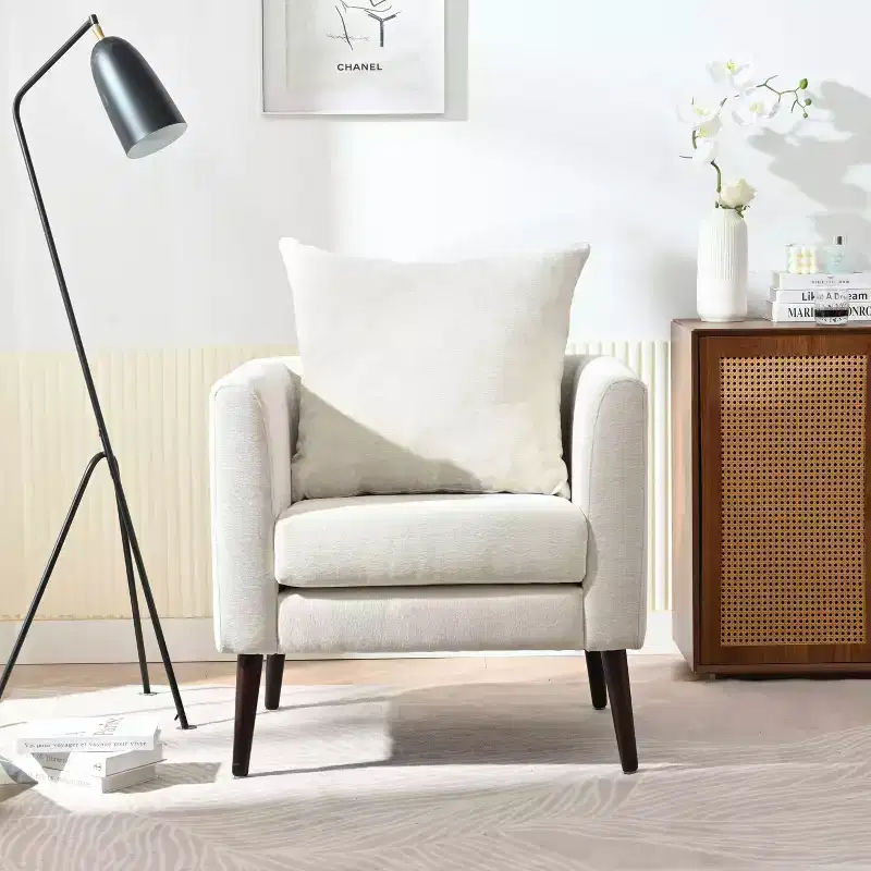 Modern Upholstered Arm Accent Chair, Solid Wood Frame, High-Density Sponge, Multiple Colors