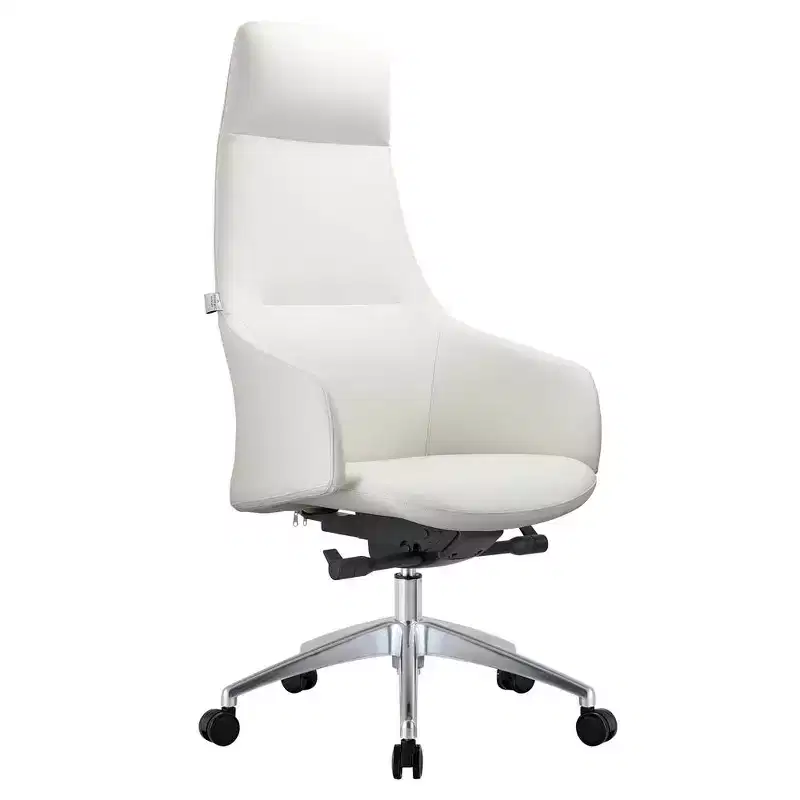 LeisureMod Celeste High-Back Leather Office Chair with Headrest - Modern Iron Frame Swivel & Tilt Executive Desk Chair
