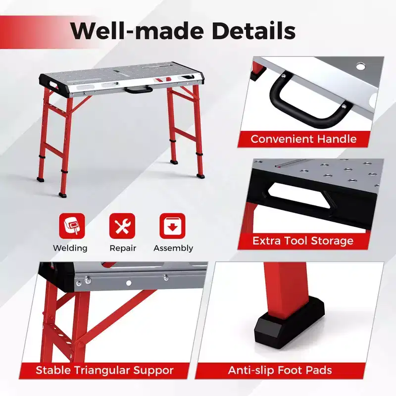 Costway Welding Table 42 x 21 with Adjustable Height 2 Bar Clamps and Carrying Handle