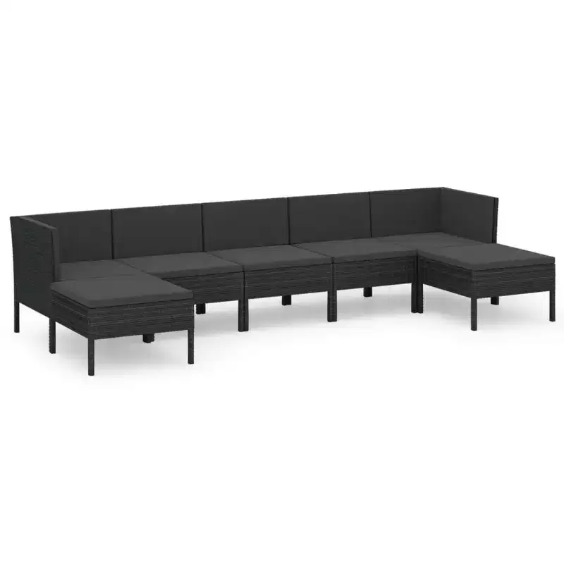 vidaXL 7-Piece Patio Lounge Set with Cushions - Poly Rattan, Black - Weather-Resistant, Outdoor Furniture with Soft Cushions and Easy Assembly