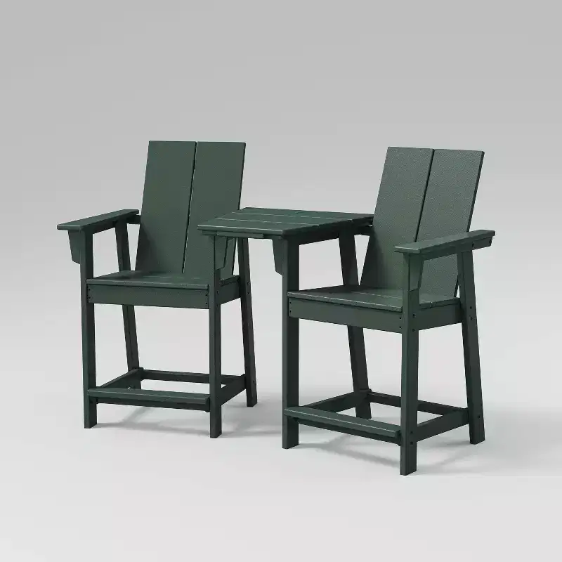 POLYWOOD Moore 3pc Outdoor Counter Patio Chair Set with Connecting Table Green