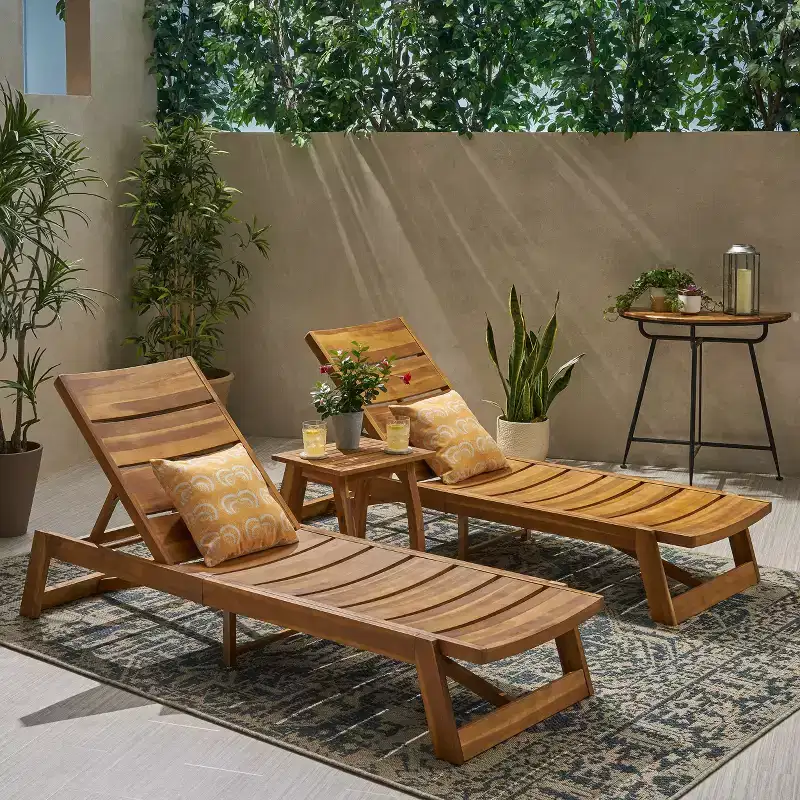 Christopher Knight Home Mahi Outdoor Acacia Wood 3 Piece Chaise Lounge Chat Set