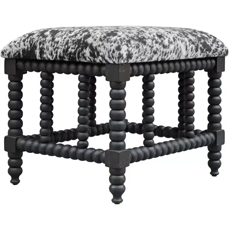 Uttermost Rancho 22 1/2 Wide Gray and White Faux Cow Hide Small Bench