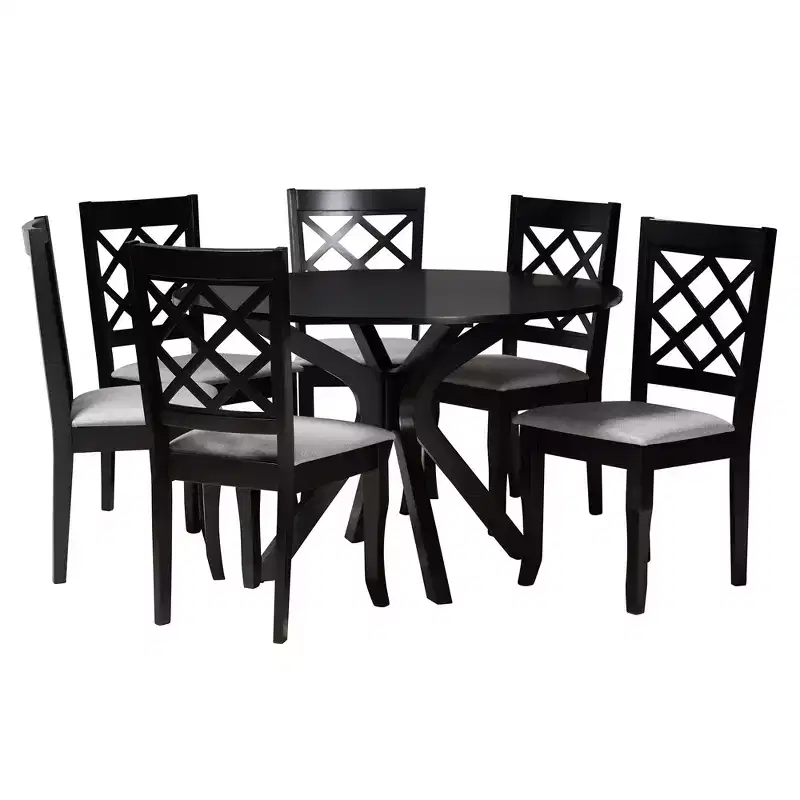 Baxton Studio Jana Modern Grey Fabric and Espresso Brown Finished Wood 7-Piece Dining Set