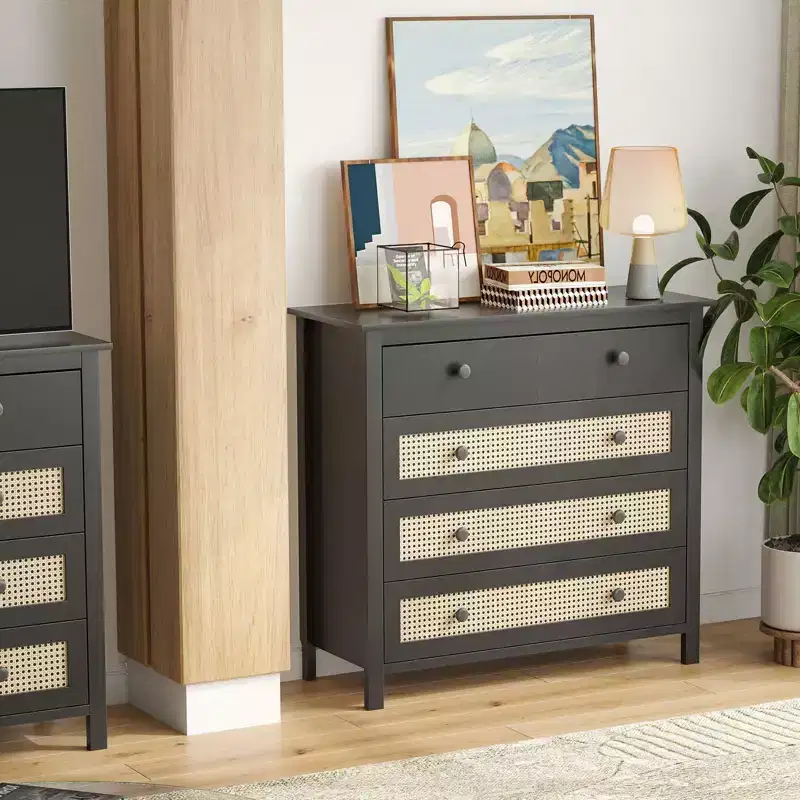 Okak Farmhouse Sideboard Cabinet, Buffet Cabinet with 4 Drawers, Storage Cabinet for Living Room, Dining Room, Kitchen