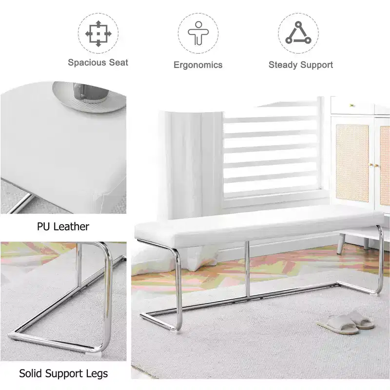 Leather Bench with Silver Metal Legs