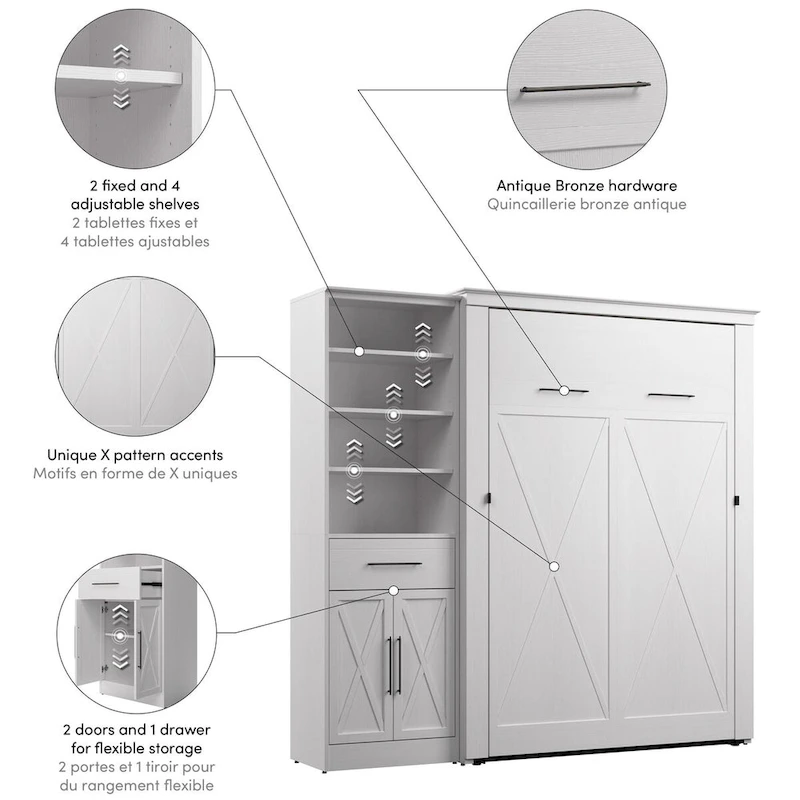 Key West Full Murphy Bed with Closet Wardrobe (88W) by Bestar