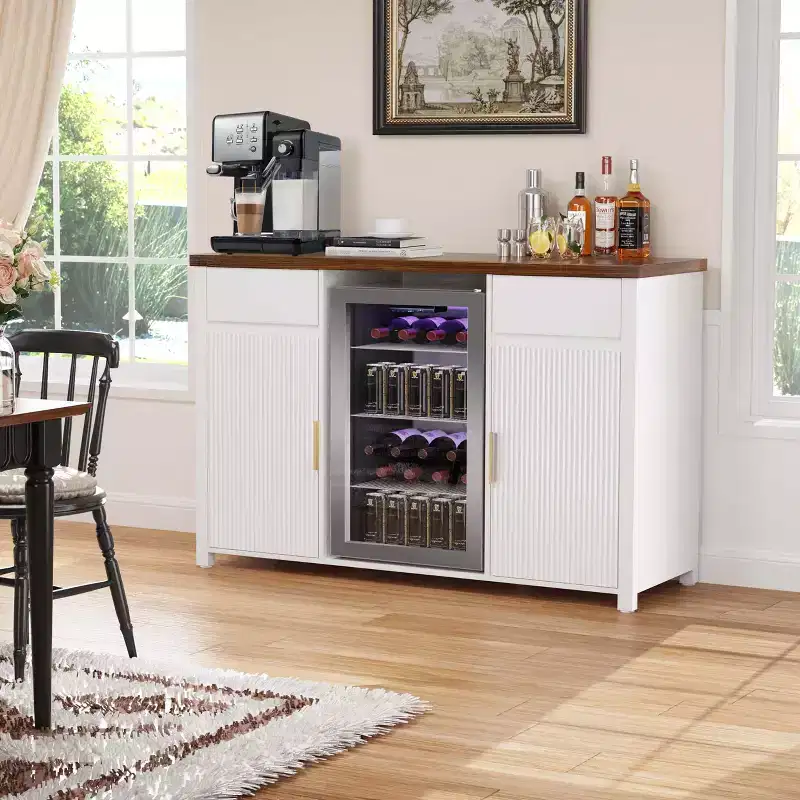 Coffee Bar Cabinet with Fridge Space Mini Fridge Cabinet Buffet Sideboard 53.2