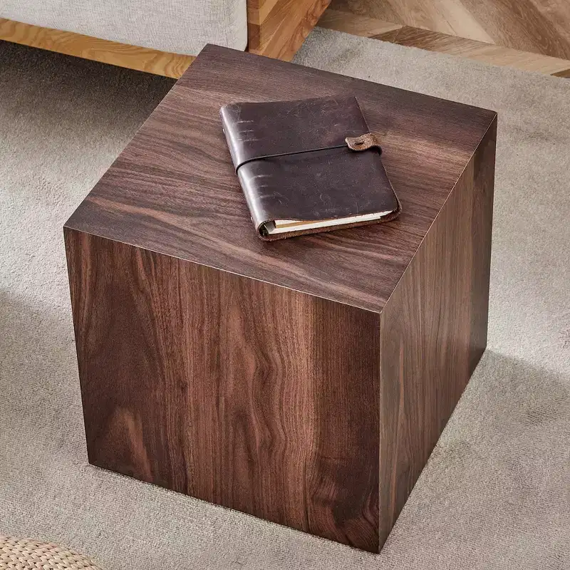 Brown Walnut Grain Cube Side Table, 1-Person Use